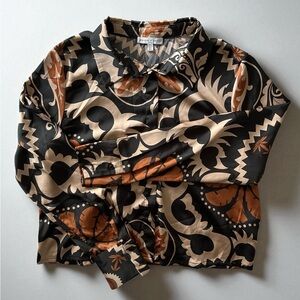 NWOT ANTHROPOLOGIE Maison d’Amélie retro print long sleeve blouse large new